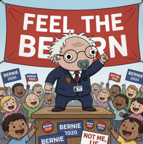 Feel the Bern. Literally. The diaper is on fire.